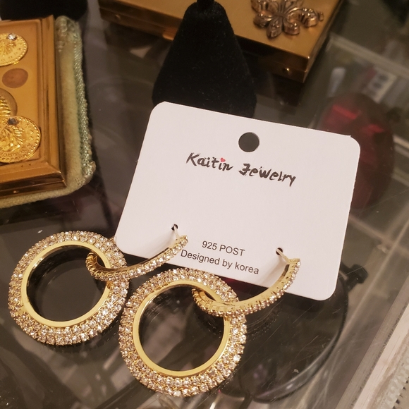 Gold Earrings 925 post - Picture 1 of 3